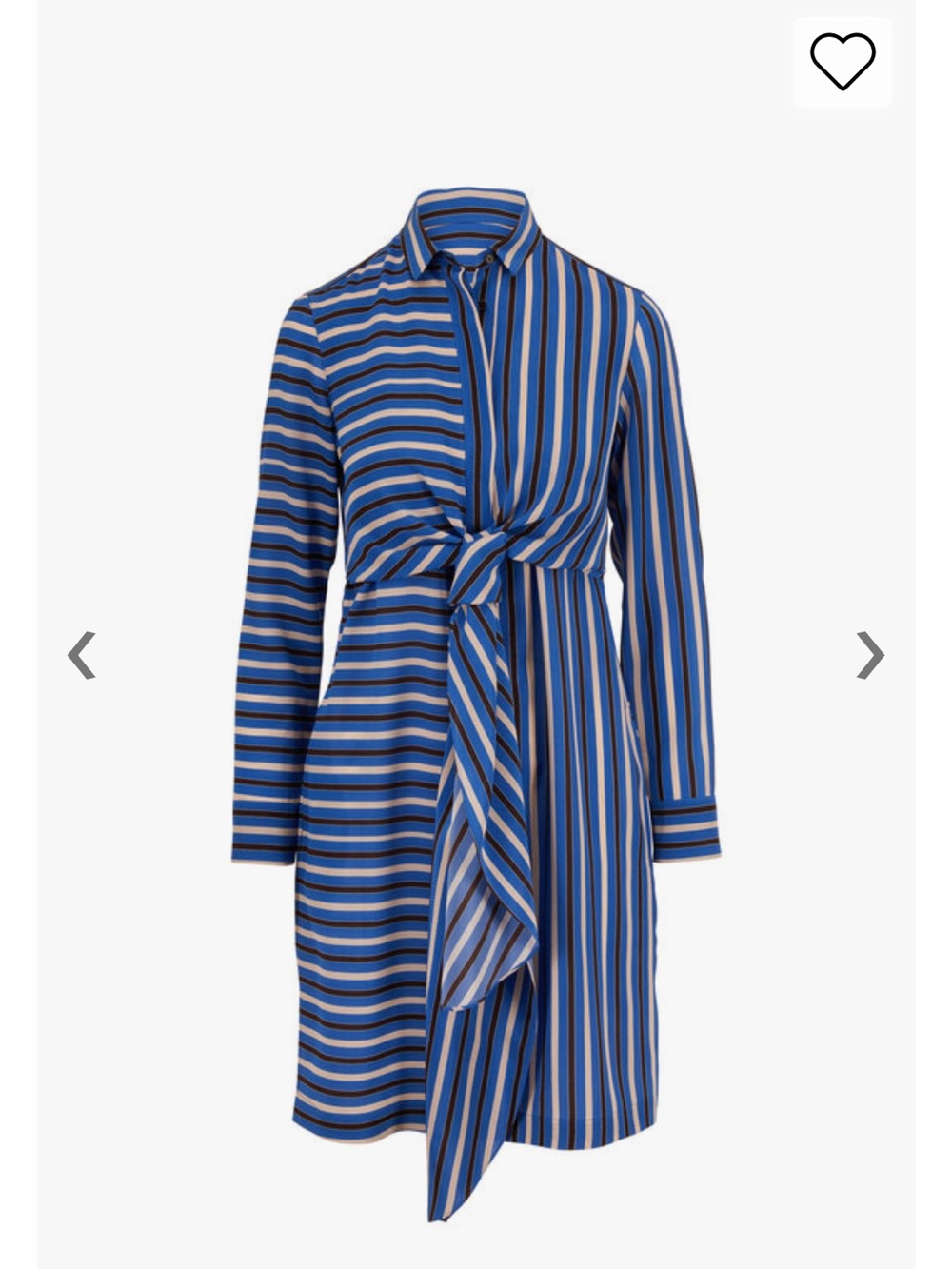 Akris Punto striped blue, white, and black silk tie-front shirtdress, size 16